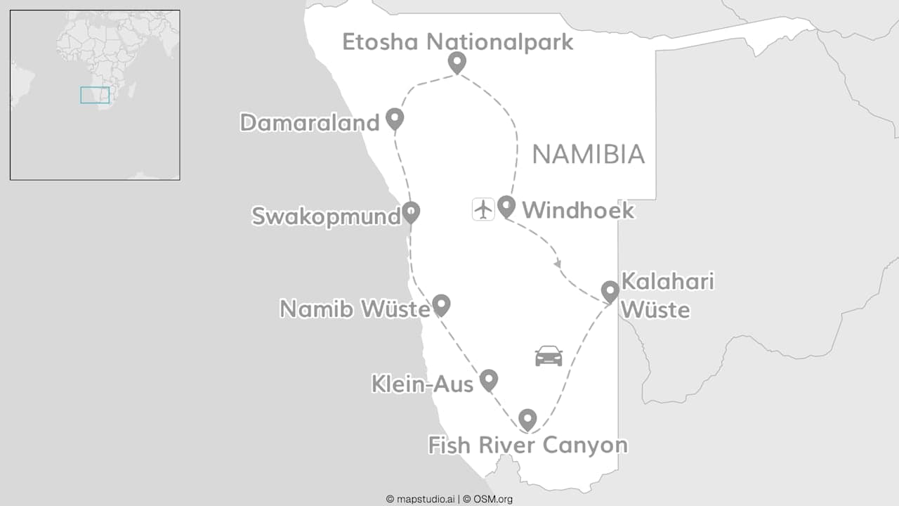 Namibia Roadtrip: Etosha Safari trifft Wüsten Vibes