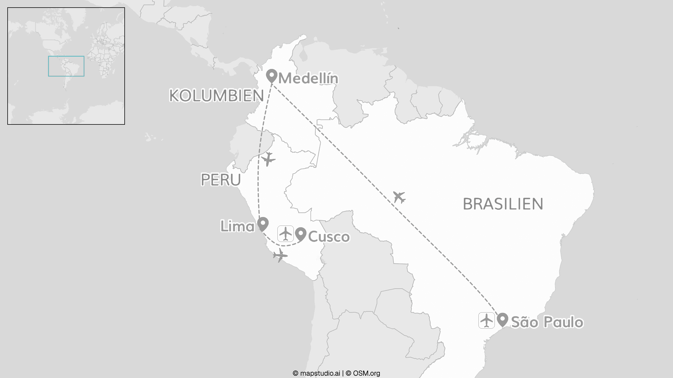 2 for 1 Südamerika: Brasilien, Kolumbien & Peru