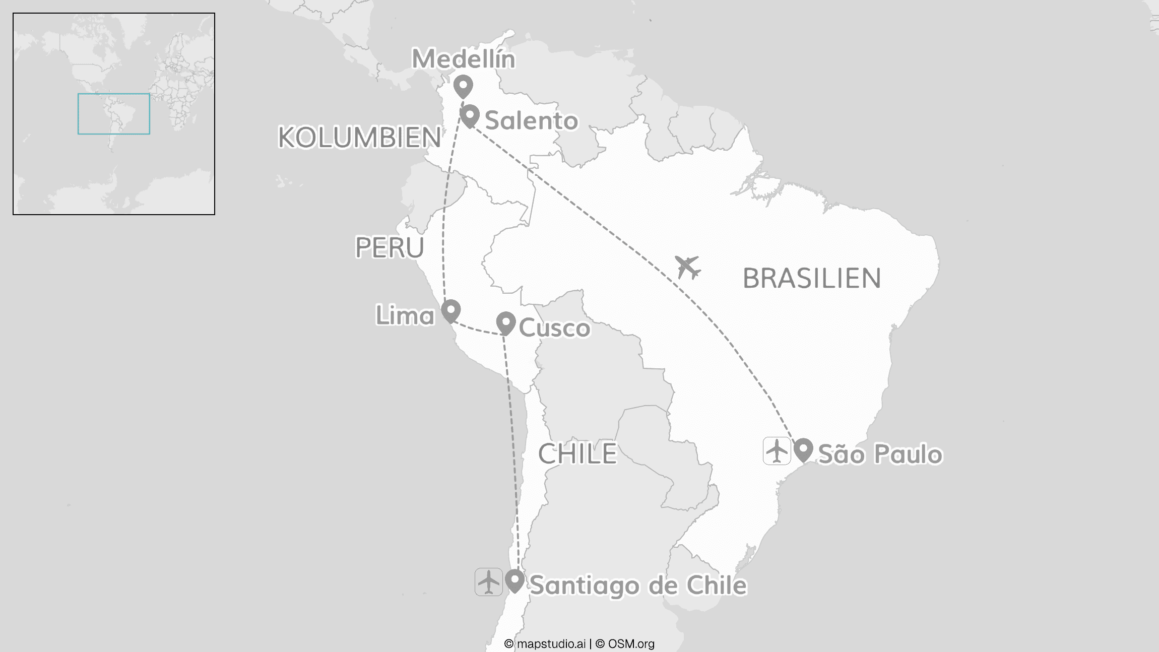 2 for 1 Südamerika: Brasilien, Kolumbien, Peru & Chile