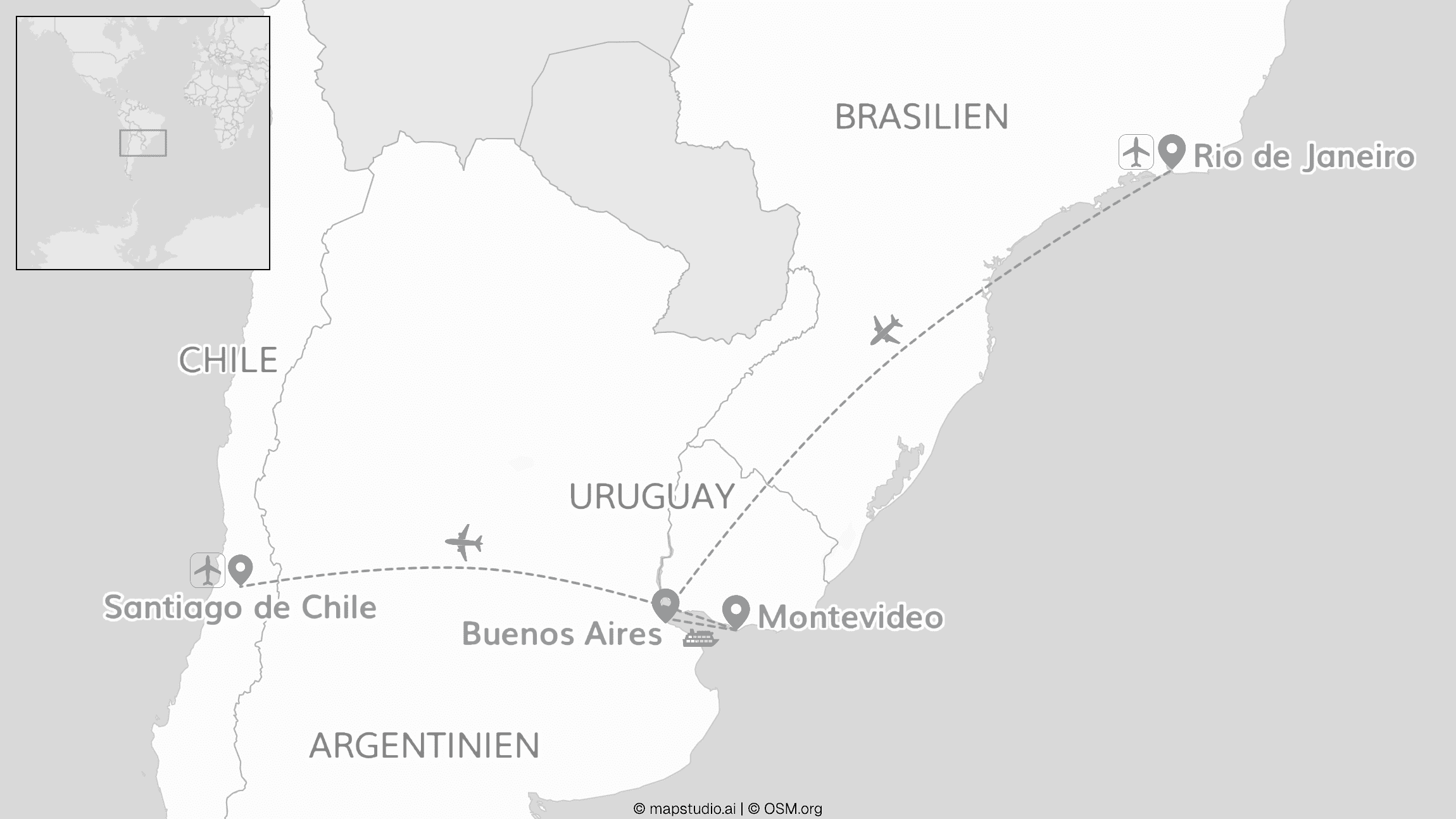 2 for 1 Südamerika: Brasilien, Argentinien, Uruguay & Chile
